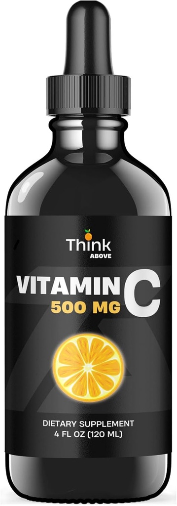 Tekoči vitamin C - visok odmerek - Kapljice vitamina C - za odrasle in otroke - 500 mg - tekoči VIT C - ne gensko spremenjeni - Tekoči dodatek vitamina C (4 fl oz 120 ml)