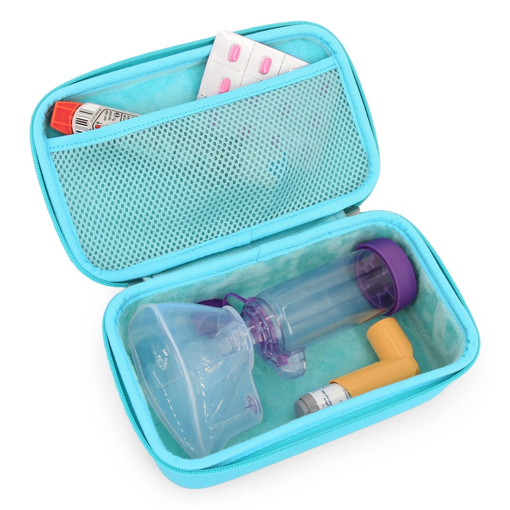 CASEMATIX Asthma Inhaler Primer za potovalne fits Astma Inhaler Spacer z masko, inhaler imetnik in dodatni pribor, ki se uporablja z Spacer za Inhaler, vključuje samo Turquoise Astma primer