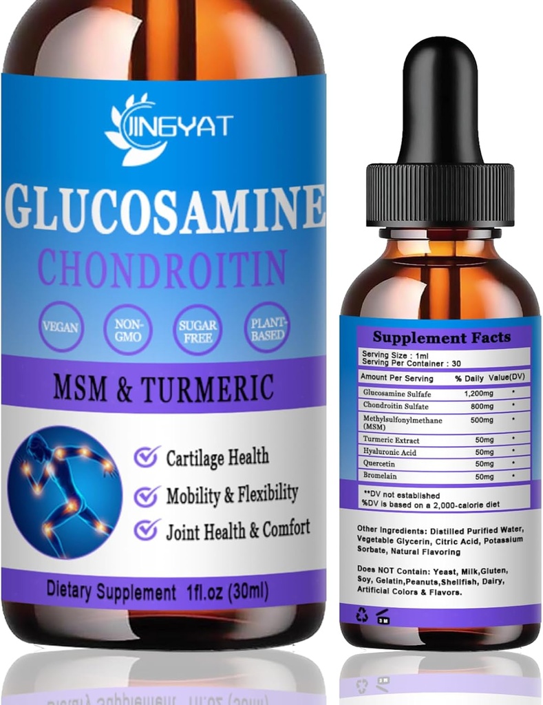 Glukozamin Chondroitin Tekoče kapljice 2000mg, liposomski glukozamin Chondroitin MSM, hondroitin & glukozamin Prehranske dopolnila w/turmerni ekstrakt, hialuronska kislina, Quercetin & Bromelain