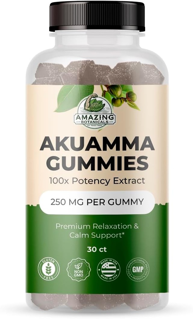 Neverjetni botaniki Akuamma Gummies - Visoka moč dnevno Wellness Gummy, Vegan, Non-GMO, Gluten-free Zeliščni dodatek - 250MG Per Gummy z naravnim divjim jagodnim okusom (30 grofov)