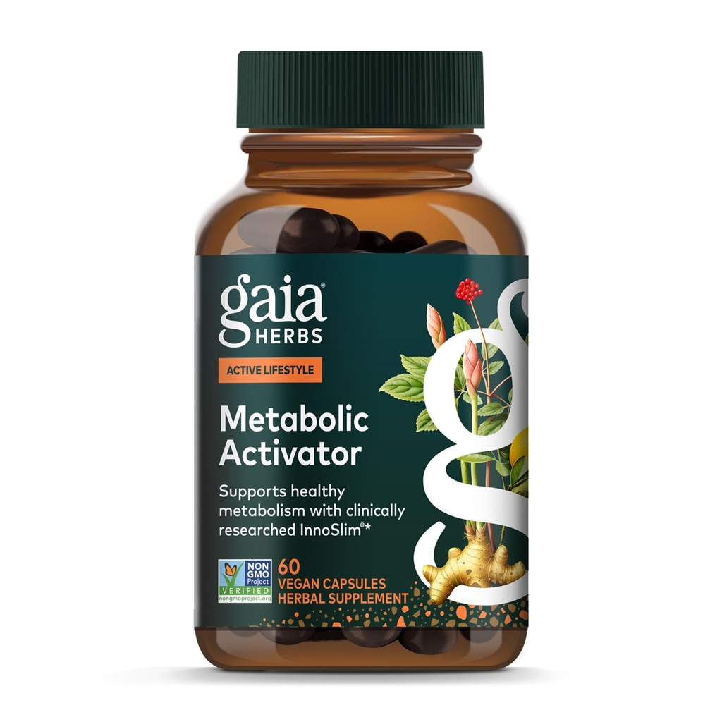 Gaia Herbs Metabolic Activator - Natural Energy Supplement for Presnova Podpora - Izvleček Panax Notoginseng & Astragalus - Brez mleka, soje in glutena - 60 kapsul (60 strežb)