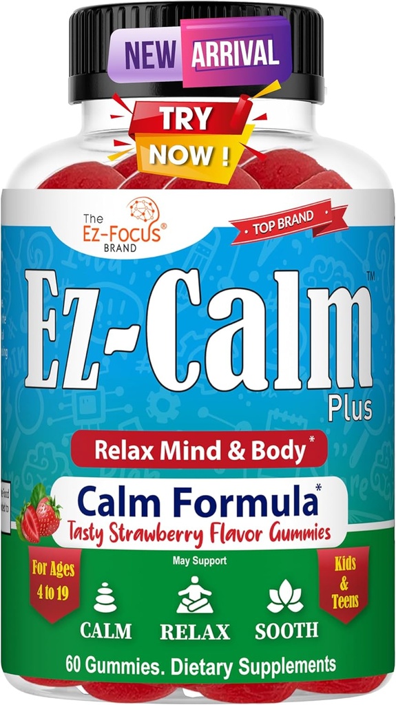 Umirjanje Ashwagandha Gummies za najstnike- Calm Sleep Gummies - Naravni fokus Gummies z izvlečkom korena Ashwagandha - Ashwagandha Dodatek za spanje Stress Balance - 60 Veganski sladkor brez žveči