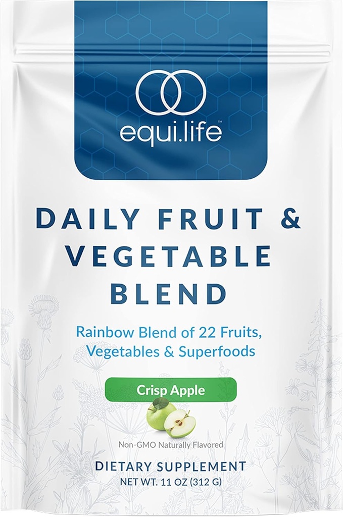 Equilife Dnevno sadje in zelenjava Mešanica, Superfood Antioksidant dodatek, Crisp Apple aroma z vitaminom C, Fiber, in 9 Esencialne aminokisline, Podpira energijo, Nizek sladkor, Vegan, 30 Služi