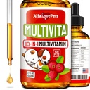 Tekoči multivitaminski pripravki za pse – mačji multivitaminski pripravki za notranje mačke – 10-v-1 tekoči pasji vitamini B kompleks, C, D3 – digestija, uriniranje, hip in sklep, koža in plašč – brusnična aroma – 2 Oz