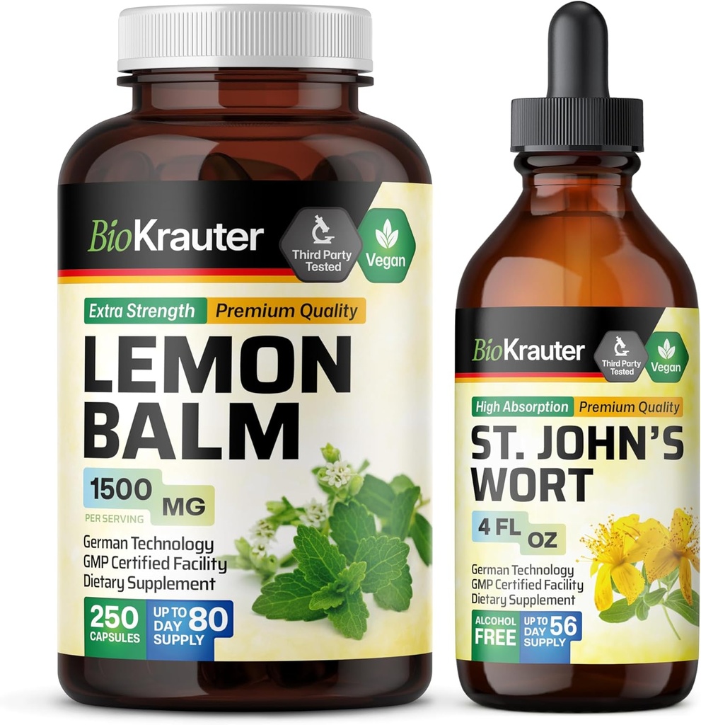 BIO KRAUTER Lemon Balm 250 Kapsula & šentjanževka Tinktura 4 Fl. Oz.