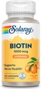 SOLARAY Biotin 1000mcg Lozenges - Biotin dodatek z vitaminom A - Živčna funkcija in celična energijska podpora - Natural Orange Juice aroma, Great Okus, 60-dnevni garancija, 100 Serving, 100 Lozenges