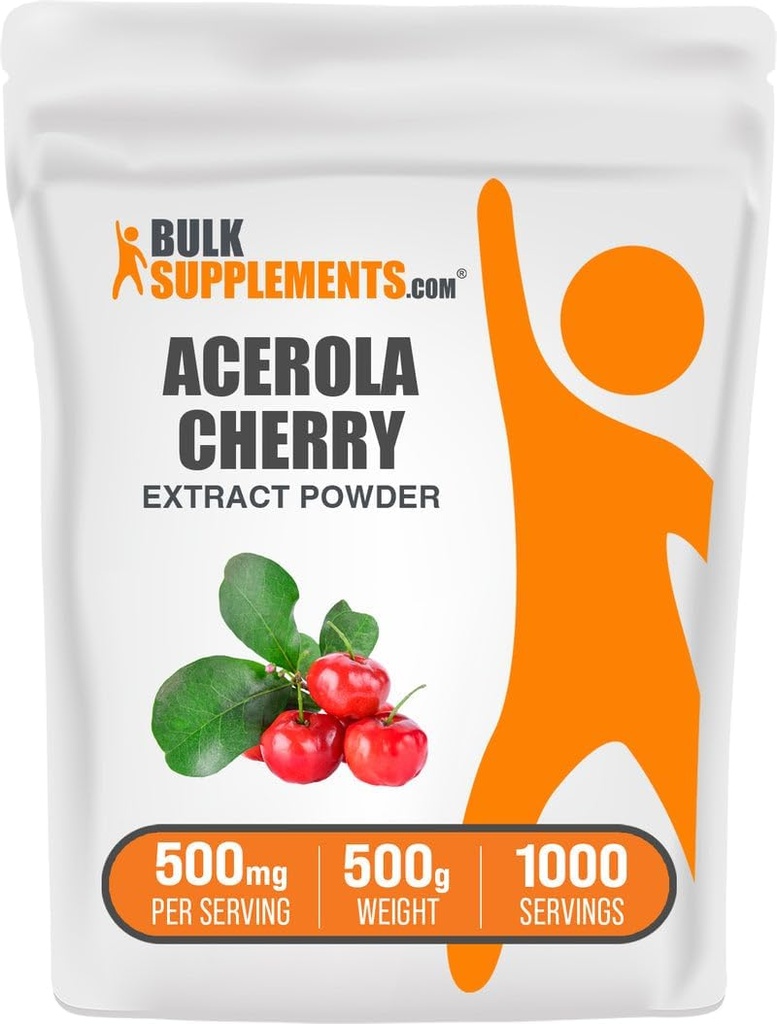 BulkSupplements.com Acerola Cherry Extract Powder - Naravni vitamin C dodatek, Acerola Cherry Powder - Vegan & Gluten Free, 500mg na serviranje, 500g (1,1 lbs) (Pack of 1)
