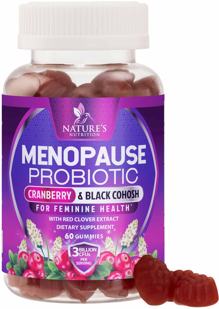 Menopause dopolnila za ženske - 3 milijarda CFU naravni menopavza Relief za blage vroče Flashes & nočno potenje, PH, Vaginalna zdravstvena podpora Probiotiki za ženske Gummy, Probiotic dodatek - 60 Gummies
