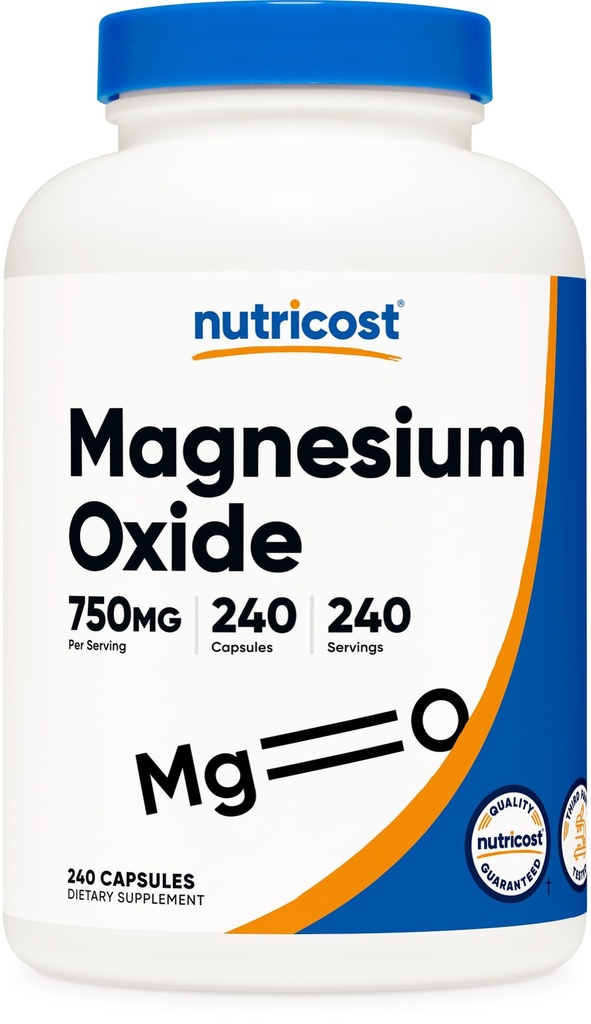 Nutricost Magnezijev oksid 750 mg, 240 Kapsule - 420 mg magnezija, brez glutena