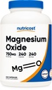 Nutricost Magnezijev oksid 750 mg, 240 Kapsule - 420 mg magnezija, brez glutena