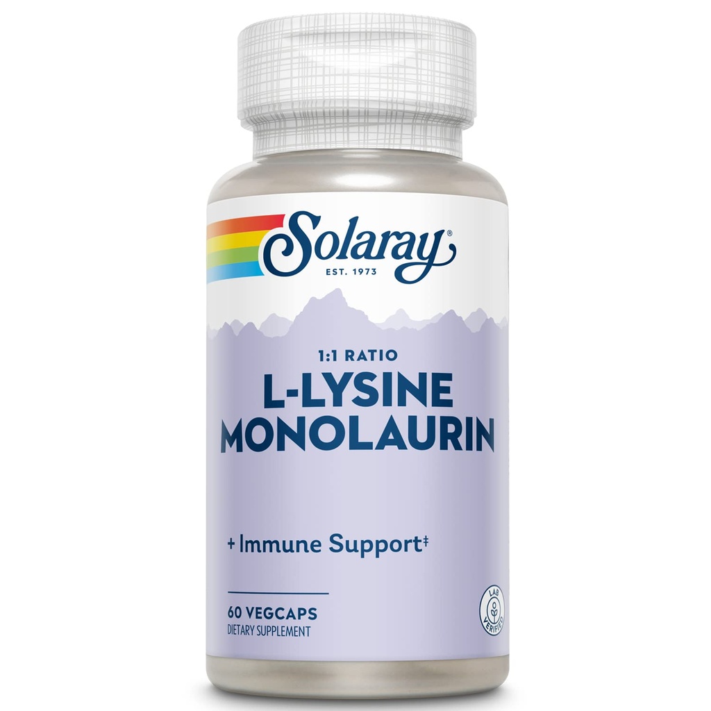 SOLARAY L-Lysine Monolaurin Imunska podpora dodatek, 1:1 Razmerje za delovanje imunskega sistema, 500 mg vsak, 60-dnevni denar nazaj garancije, 30 Serving, 60 VegCaps