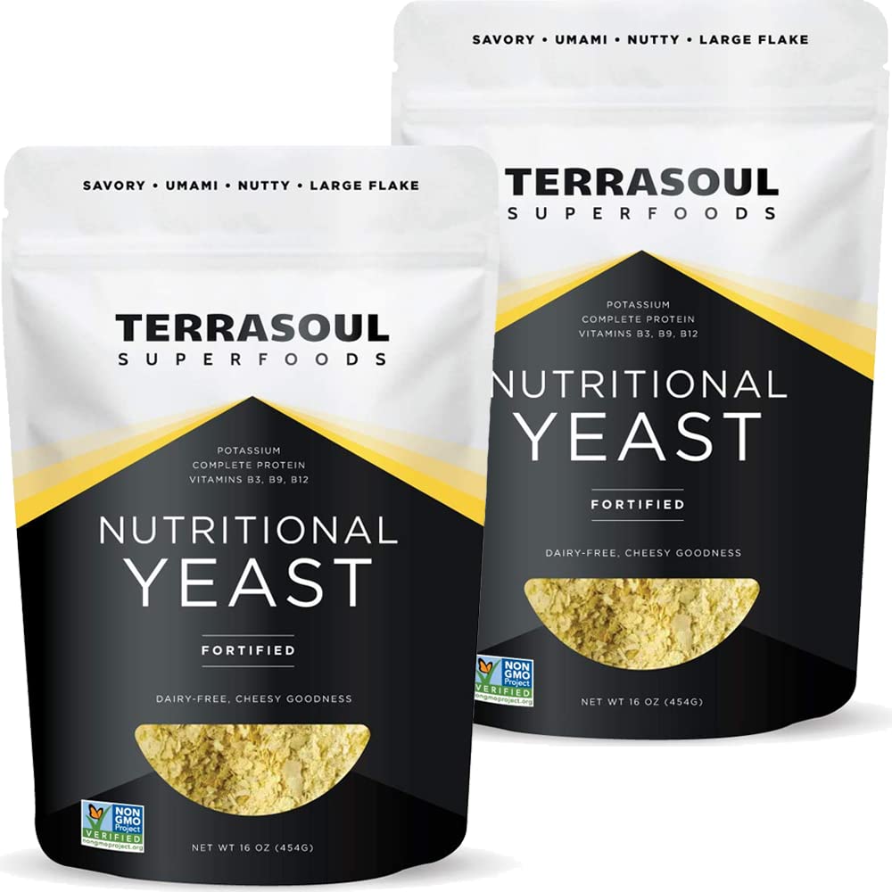 Terrasoul Superfoods Premium Nutritional Yeast Flakes, 2 Lbs (paket z 2), Fortified, Savory Superfood za Veganski sir, Seasing, in Rastlinsko-based Protein Boost