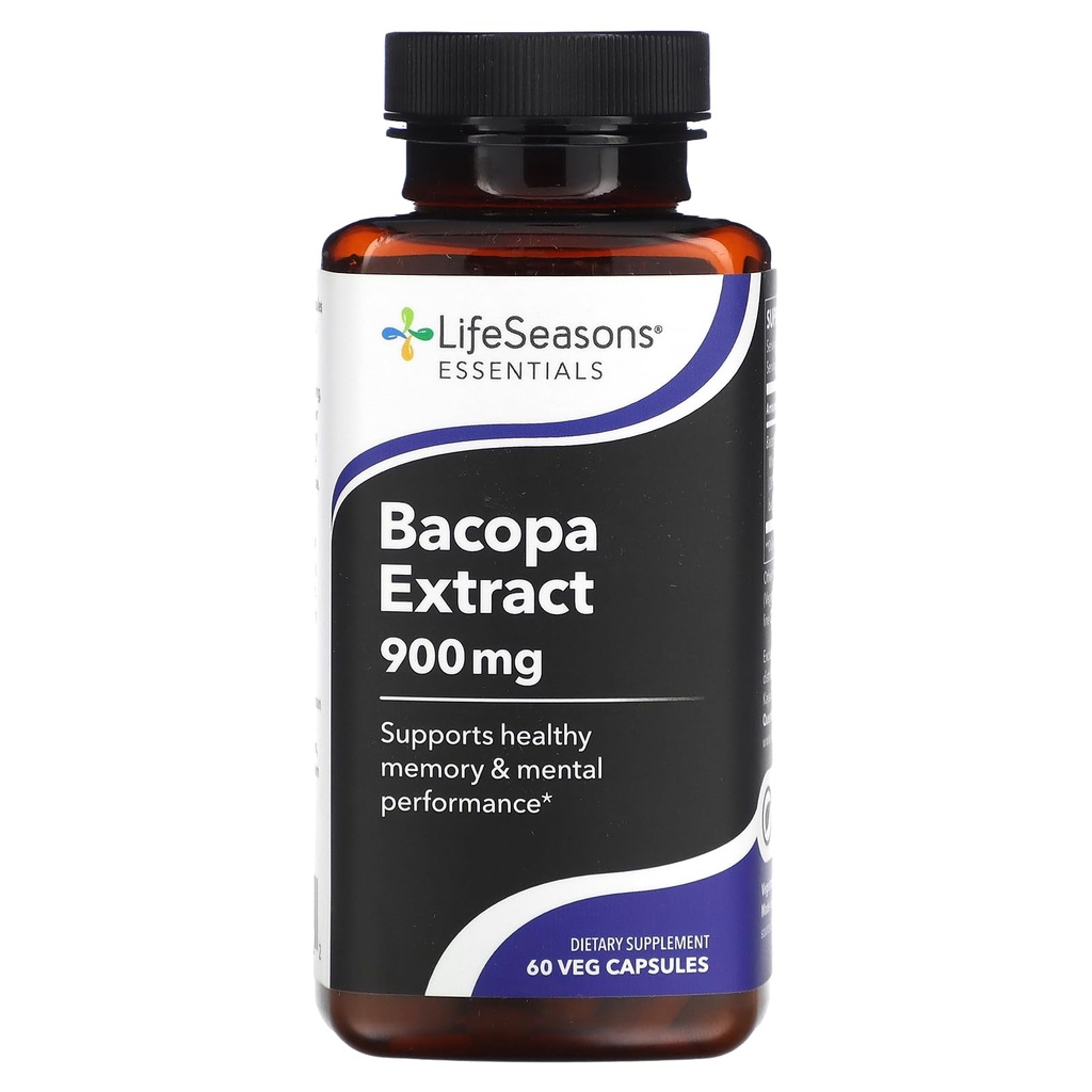LifeSeasons Essentials - Bacopa Extract Supplement - Podpora pomnilniku in mentalnem fokusu - Spodbuja zdravo odzivanje na stres - Boost Cognitive Function - 900mg na postrežbo - 60 kapsul
