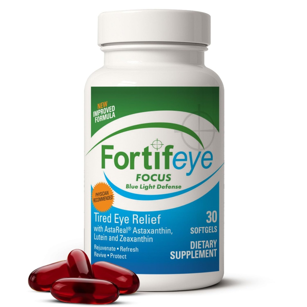 Fortifeye Focus Nega oči Dopolnilo 30 softgel kapsule - Trojni karotenoid Vključno z Astaksantin, Lutein, in Zeaksantin dopolnila, Eye Vitamini, Podpira oči utrujenost in zaščito modre svetlobe
