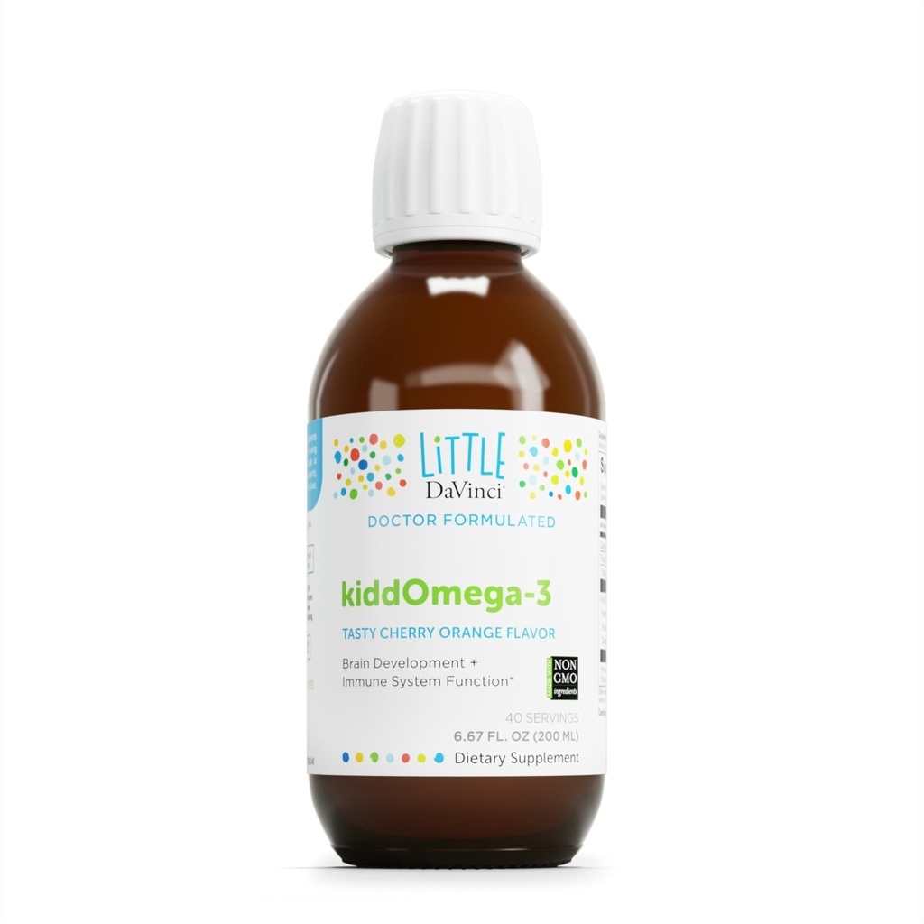 DAVINCI Labs kiddOmega-3 - Liquid Omega-3 dodatek za otroke - za imunski sistem, fokus in podporo možganov* - z Monk Fruit, DHA, EPA in več - Cherry Orange Flavor - 200ml