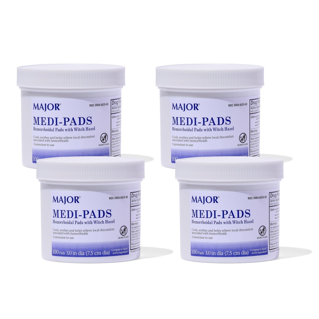 MAJOR Medi-Pads - hemorrhoidna higienska čistilna čarovnica Hazel Pads - hlajenje Relief z Aloe - 100 grof Jar (4 paket)
