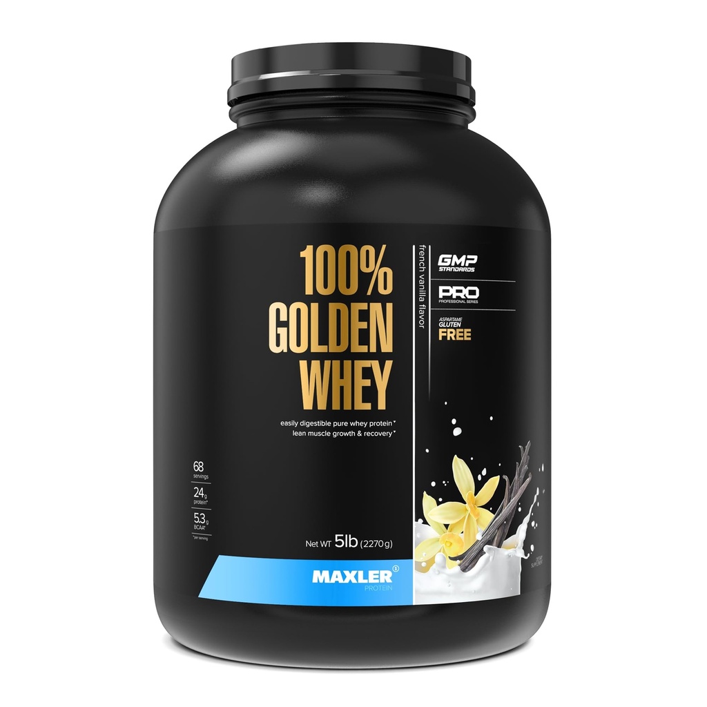 Maxler 100% Golden Whey Protein - 24g beljakovin na serviranje - Premium Whey Protein Powder for Pre Post Workout - hitro absorbira sirotkinega koncentrata Izoliran hidrolizat Mešanica - Francoski Vanilla Protein 5lb