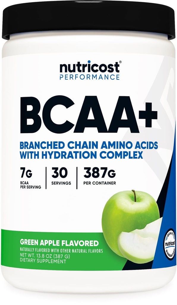 Nutricost BCAA + Hydration Powder (zeleno jabolko) 30 Servings - razvejane verige aminokislin s hidracijskim kompleksom - Gluten-free, Non-GMO