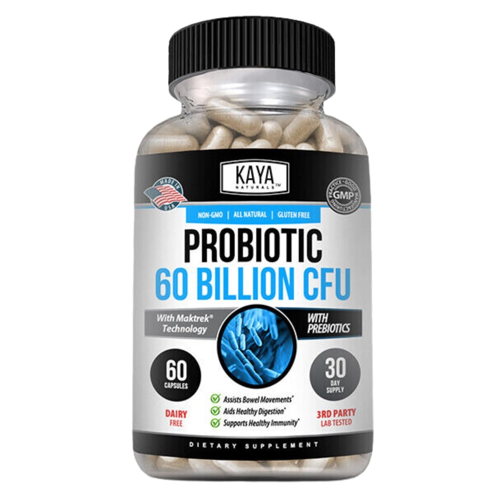 Kaya Naturals Probiotic 60 milijarda CFU - probiotiki za ženske, probiotiki za moške in odrasle, naravni - Gut Health & Immune Support - Zagotavlja digestivno podporo - 60 Zelenjavne kapsule
