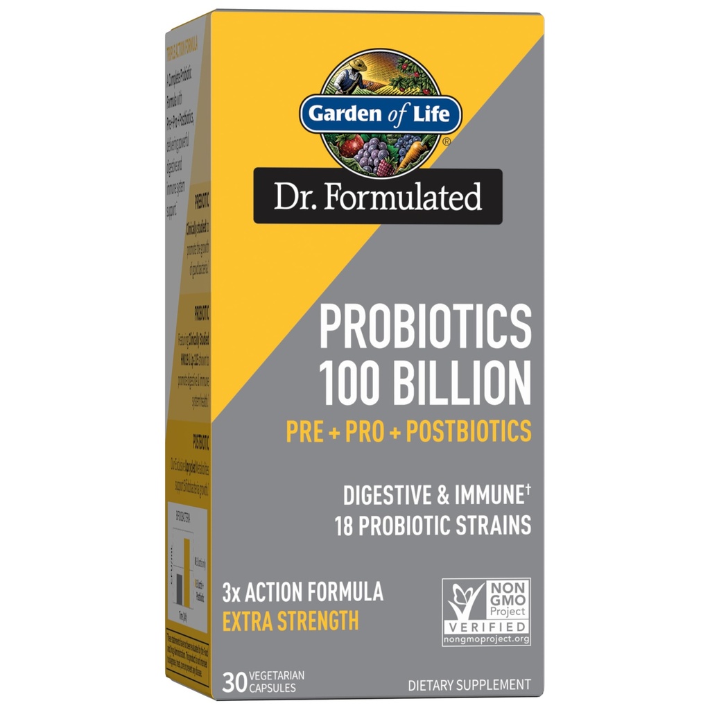 Vrt življenja Dr Oblikovani probiotiki 100 milijard CFU Pre + Pro + Postbiotiki - Dodatna moč Prebavna in Imunska podpora za moške in ženske, Krompir, Akacija, Postbiotični presnovki, 30 kapsul