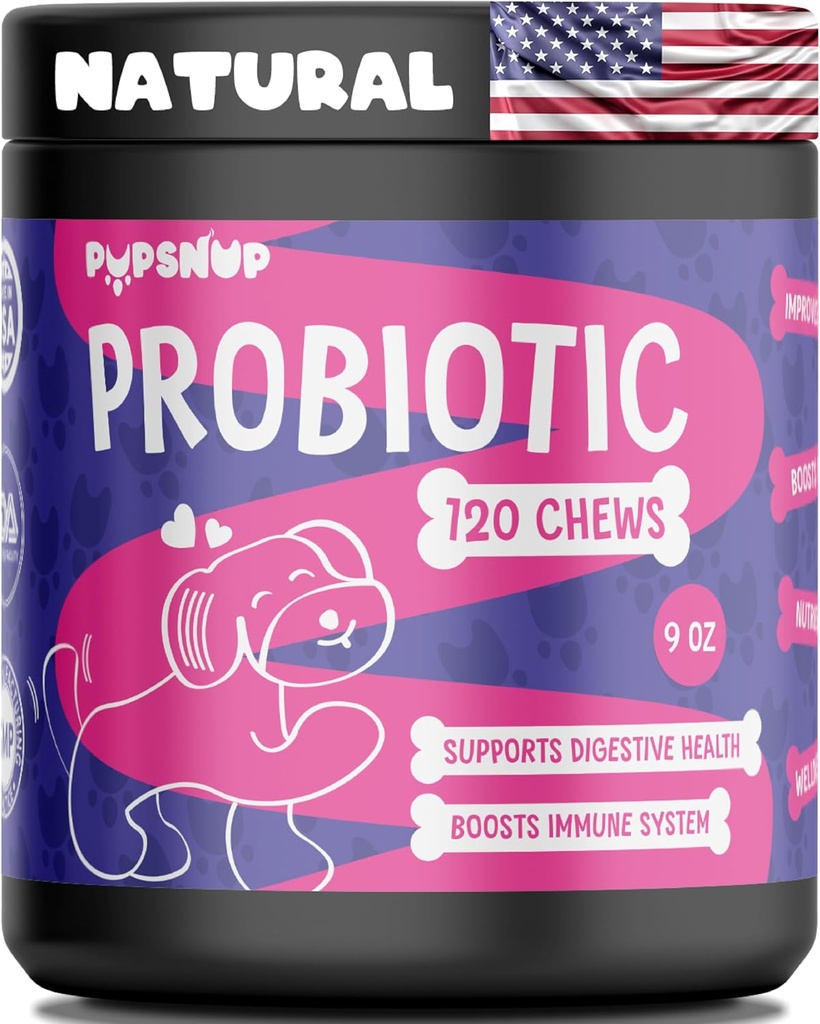 PupSnup- probiotiki za pse- podpora Gut zdravje, prebavno zdravje in krepi imunski sistem- buča in Papaya Powder- 120 Soft Chews- Izdelano v ZDA
