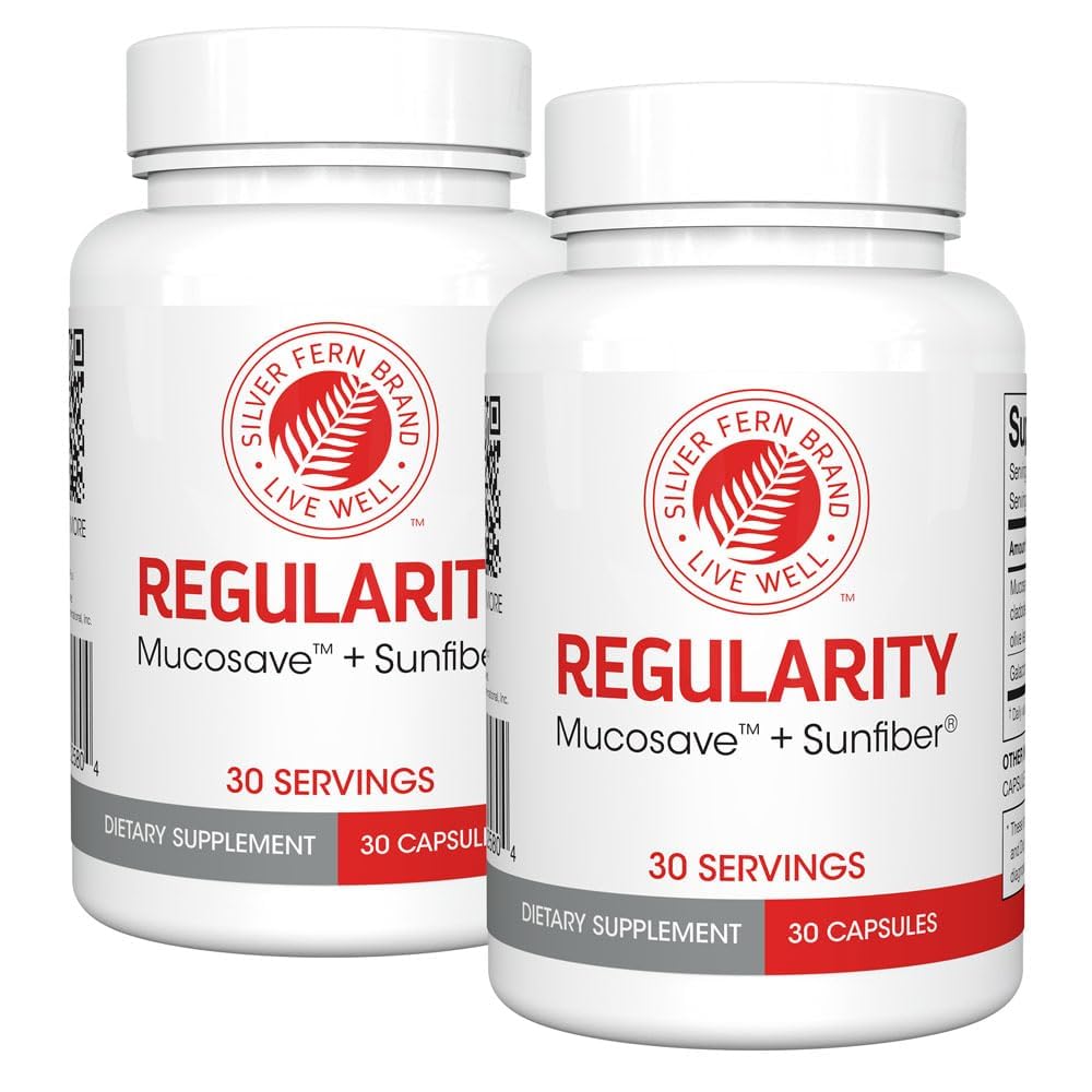 Srebrna Fern Blagovna znamka Prebavni dodatek - 2 steklenici = 60 Kapsule = 60 Day Supply - Mucosave FG (Prickly Pear Polisaharidi & Olive Leaf Polifenoli) & SunFiber