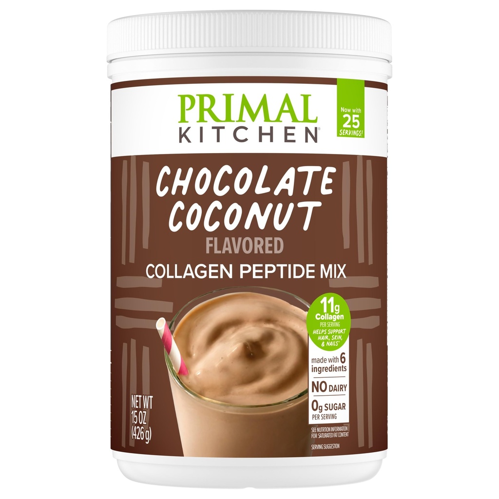 Primal Kuhinja Čokolada Kolagen Gorivo® Mešanica, Čokolada Kokosovi peptidi, Brez mlečnih ali umetnih sladil, 15 Ounces