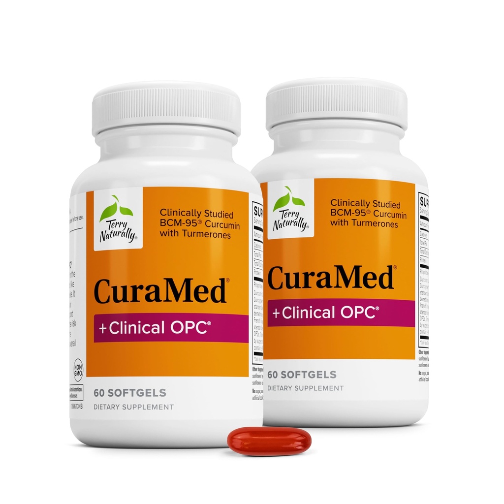 Terry Seveda CuraMed + Klinični OPC - Curcumin dodatek s francoskim izvlečkom grozdnega semena - Brain, Prostata & Jetrna zdravstvena podpora - dodatek z Ar-Turmerone - 60 Softgels (2 paket)
