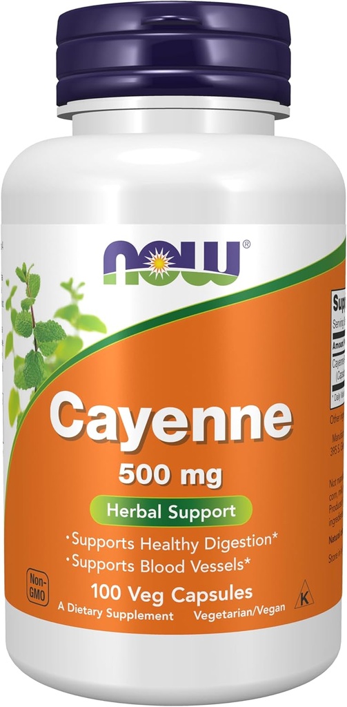 NOW Foods Supplements, Cayenne (Capsicum annuum) 500 mg, Herbal Support, 100 Veg kapsule