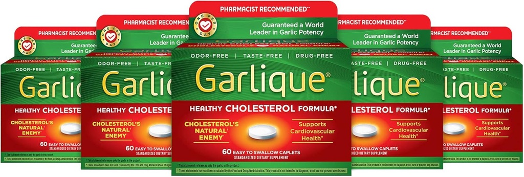 Garlique Healthy Cholesterol Formula s 5000 μg Alicina, 60 Enteric Coated Caplets (paket 5)