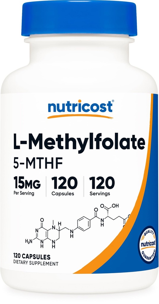 Nutricost L-metilfolat 15 mg, 120 kapsul (5-MTHF) - vegan, ne- GMO, brez glutena
