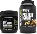 NutraBio Kreatin Monohidrat, brez arome, 150g in sirotkinega proteina izolat, Vanilla Caramel, dopolnilo - mišična energija, rast, okrevanje in moč