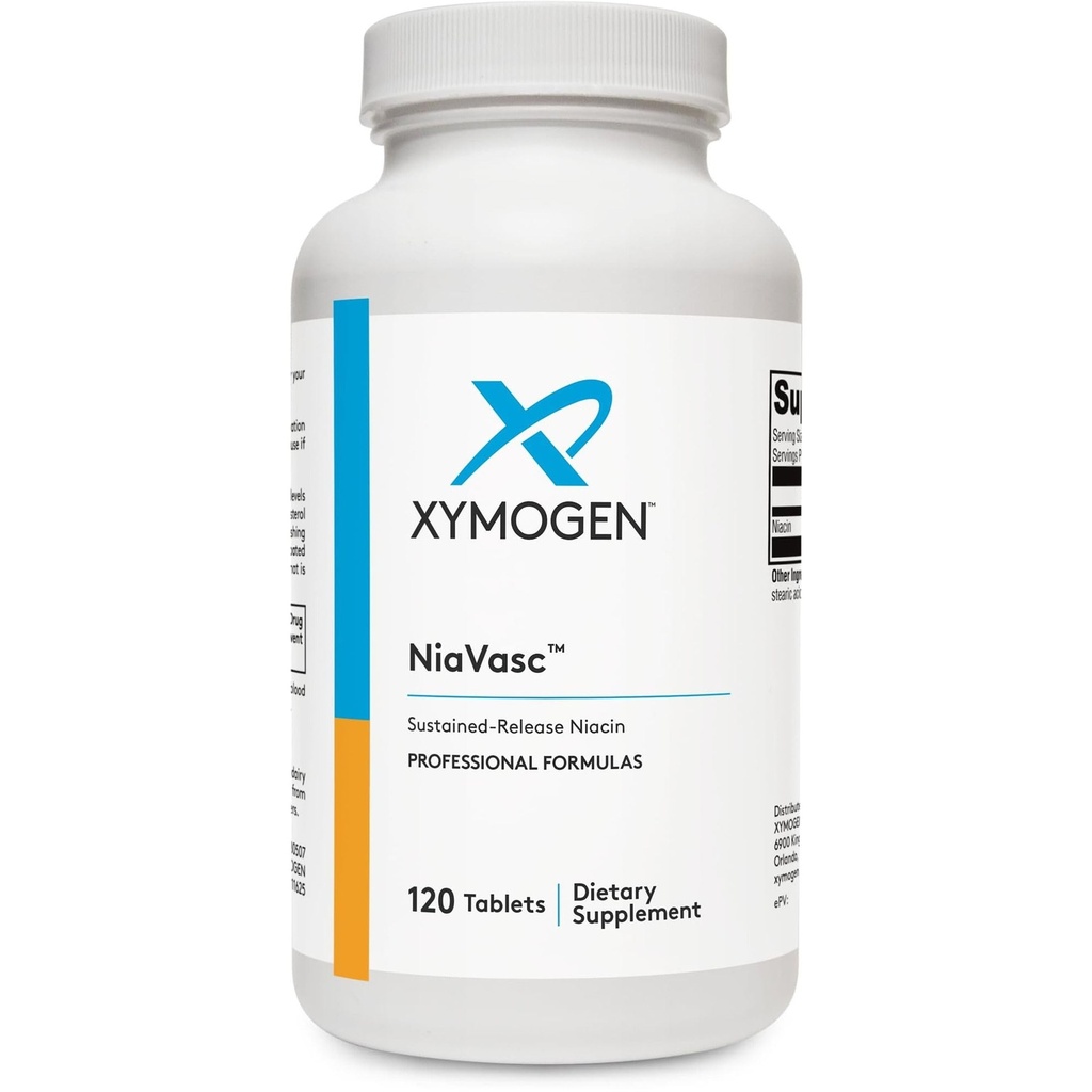 XYMOGEN NiaVasc Niacin 500 mg - Trajno sproščanje niacina za učinek manjšega zardevanja - podpira vzdrževanje zdravih krvnih lipidov (120 tablet, ki sproščajo čas)
