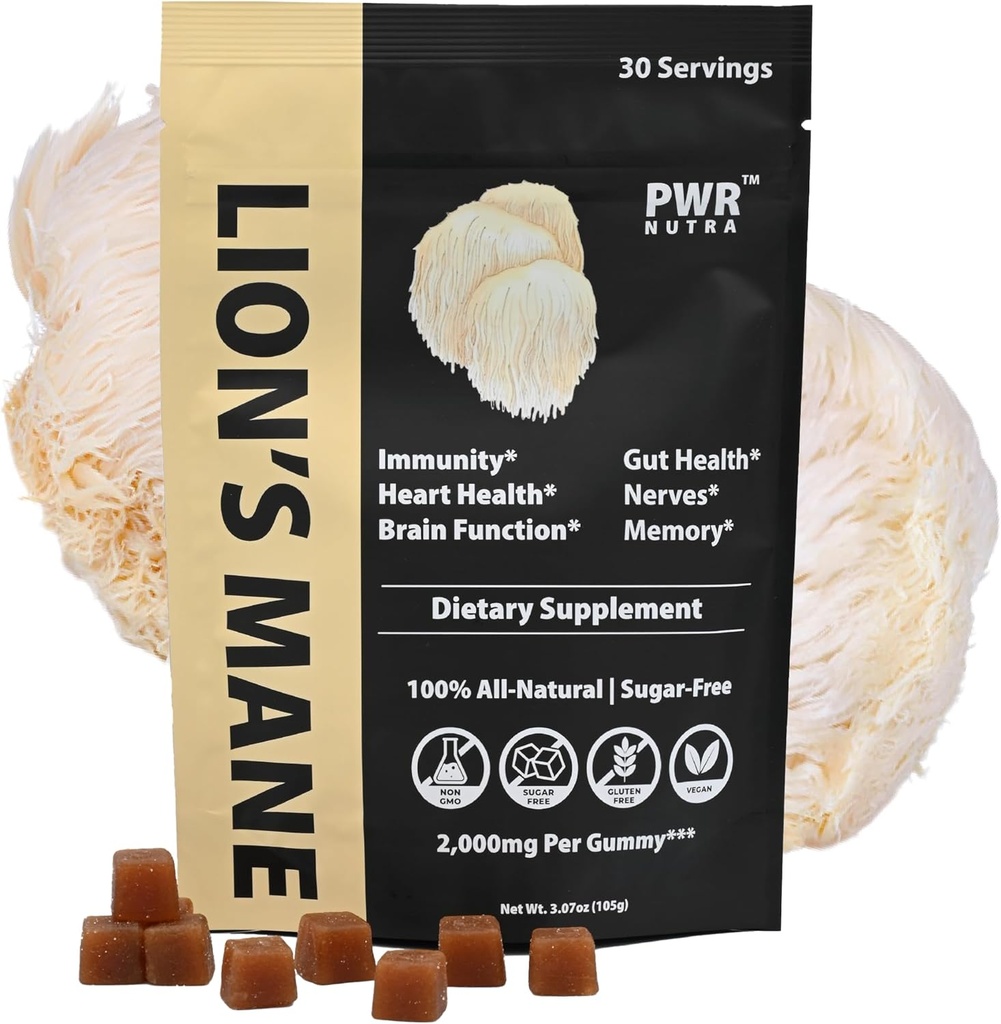 Resnične levje grivaste gobe - srce, imuniteta, vnetje, možganska podpora, veganska, brez sladkorja, GF, 30 Resnična postrežba, 3.7oz