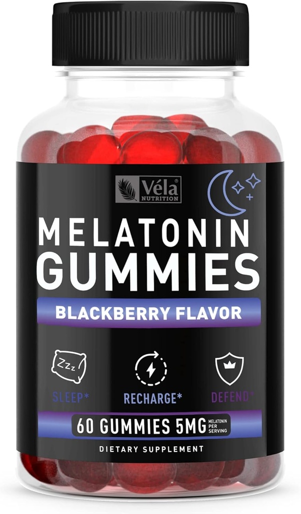 Melatonin Black Berry Gummies 5mg, Nighttime Sleep Support Chewable Supplement | 60 Count
