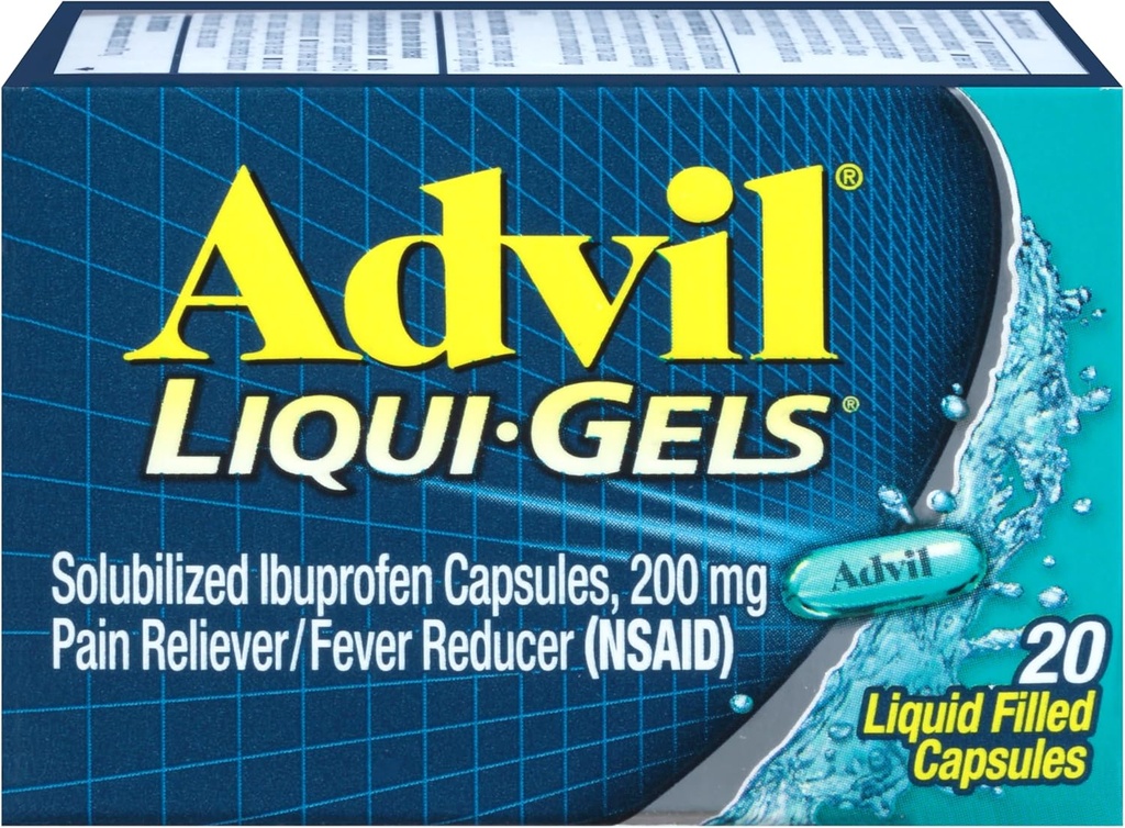 Advil Liqui-Gels Bolečina Reliever in znižanje telesne temperature, Bolečina Medicina za odrasle z Ibuprofen 200 mg za glavobol, Backache, Menstrualne bolečine in lajšanje bolečine v sklepih - 20 tekoče napolnjene kapsule
