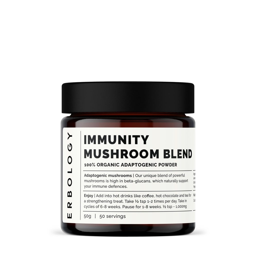 Erbologija Organska Imunitetna goba kompleks 50 Servisi - visoko v beta-glukanih - Reishi, Cordyceps, Lion's Mane, Turčija Repi - Trajno rastejo v Evropi - Vegan - Non-GMO - Brez dodanih polnil