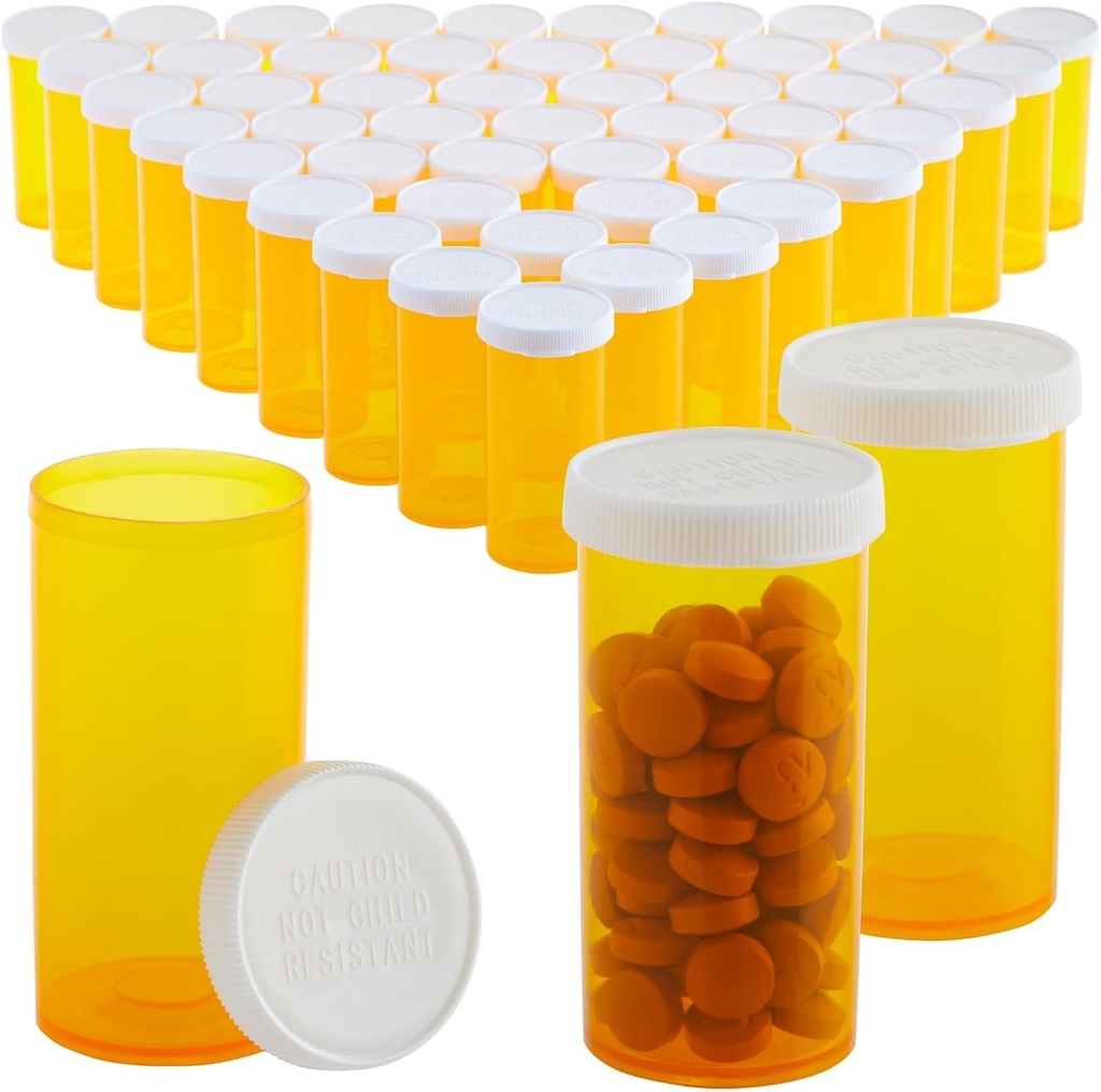 50-Pack tablete Plastenke prazne s pokrovčki - 13 tablet Dram plastične medicinske steklenice - plastične viale - Vsebniki za recept zdravila, vitamini in dodatki - Orange