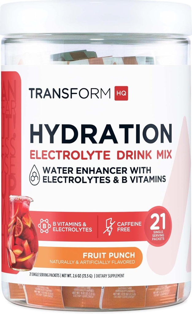 TransformHQ Hydration Drink Mix (21 enodelni paketi, sadni punch) - Hydration dodatek mešanica z vitamini in elektroliti