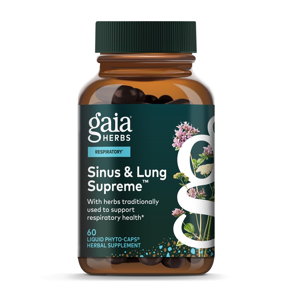 Gaia Herbs Sinus & Lung Supreme - Lung Support Supplement with Herbs Traditionally Used to Support Respiratory & Sinus Health* - Vegan, Gluten-Free & Dairy Free - 60 Liquid Phyto-Caps (60 Servings)