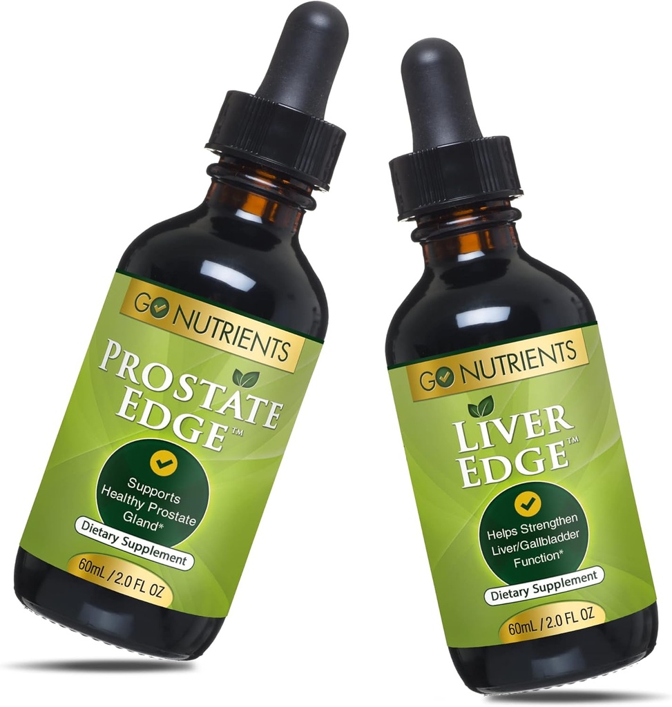 Go Nutrients Prostata Edge 2 oz Prostata podpora dodatek za zdravje moških s Pygeum, Saw Palmetto Extract, Sting Nettle Root & Jetra Edge 2 oz Jetrna čiščenje & Napredno jeter dodatek