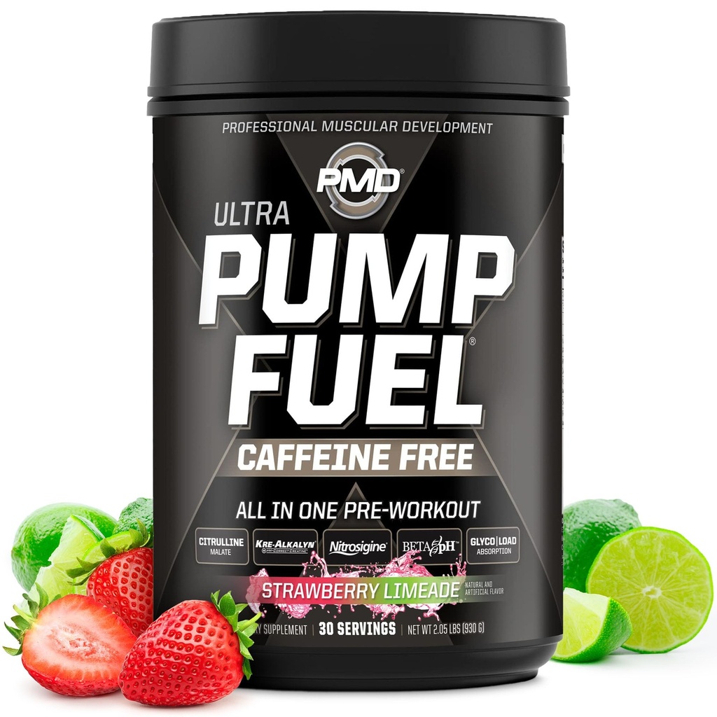 PMD športna črpalka Ultra Caffeine Free - Premium pred vadbo Powder & Muscle Pump, večji poudarek, vzdržljivost in okrevanje, Premium Kreatin, Arginin & Beta Alanine - Jagodna limeade (30 strežnic)