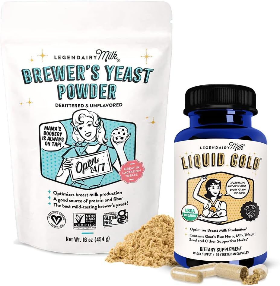 Legendy Milk Liquid Gold + Brewer's Yeast, Dojenje Dodatki za oskrbo z mlekom povečanje - Dojenje Podpora za proizvodnjo mleka dojk - Fenugreek-free, Non-GMO,