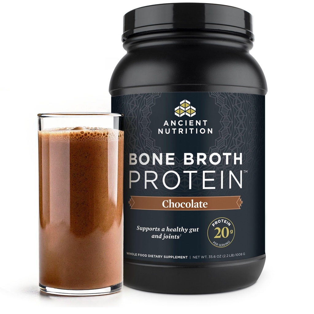 Ancient Nutrition Grass Fed, Cage Free, Cone Broth Protein Powder, 20g beljakovine, hidrolizirani kolagen peptidi, Keto & Paleo prijazno, Podpira skupno, Gut zdravje, Čokolada, 40 Servinges
