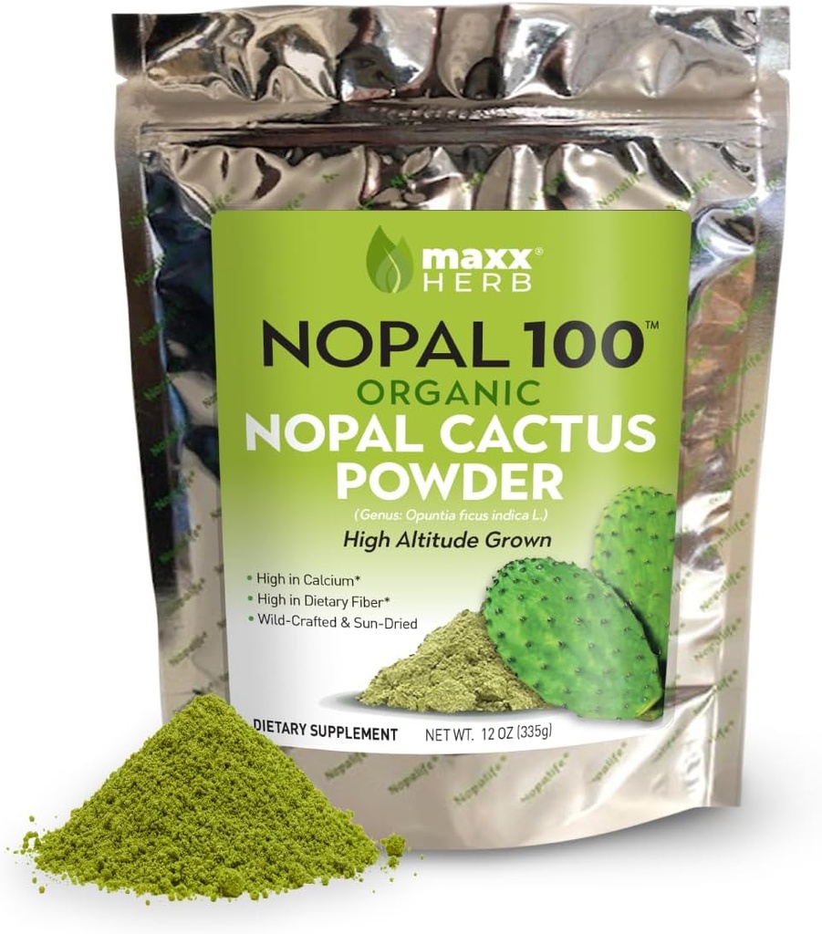 Maxx Herb Organic Nopal Kaktus prašek, za zdravo prebavo in imuno podporo, visoko v prehranskih vlaknin, kalcij in vitamin C, Vegan, Non-GMO in Gluten brezplačno - 12 Oz Bag