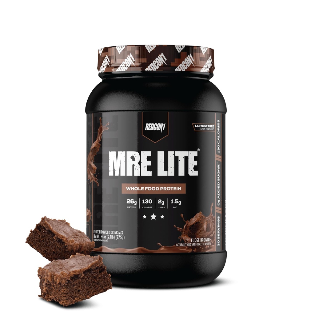 REDCON1 MRE Lite Hole Food Protein Powder, Fudge Brownie - Low Carb & Whey Brezplačni obrok Zamenjava z živalskimi beljakovinskimi mešanicami - enostavno za prebavni dodatek Made with MCT Oils (30 servings)