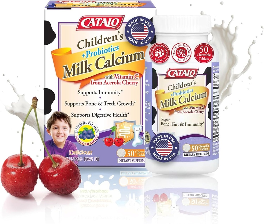 CATALO Toddler Formula Otroško mleko Kalcijeva formula Žvečljive tablete - otroci Vitamini in multivitaminski za malčke in otroke z cinkom in vitaminom D3-100 Žvečljive tablete