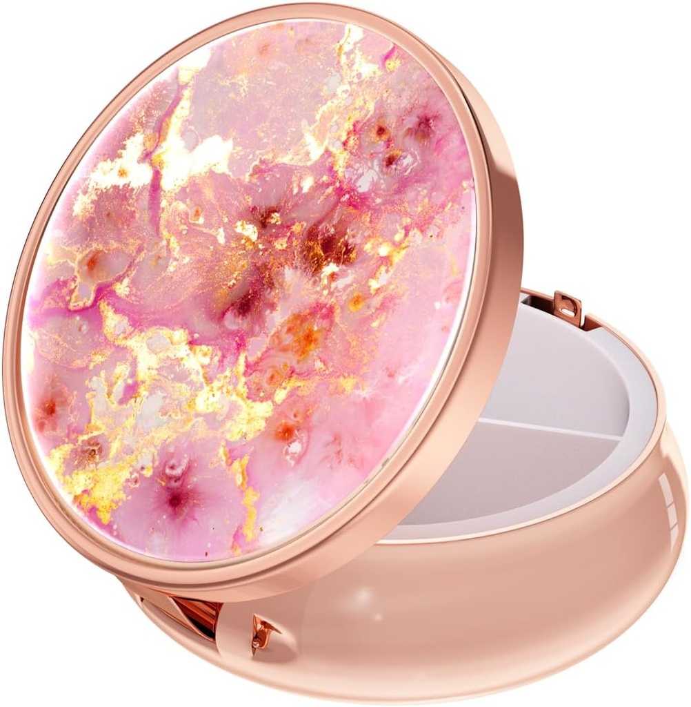 Rouidr tablete Box, 3 Compartment Medicine Pill Case, Mala kovinska potovalna medicina Box za torbico in žep, Rose Gold, Gold Pink Marble