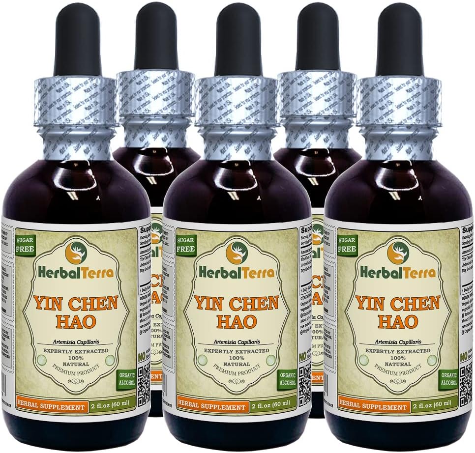 Yin Chen Hao (Artemisia Capillaris) Tinktura, Tekoči ekstrakt organskega posušenega zelišča (Brand Name: HerbalTerra, Proudly Made in USA) 5x2 fl.oz (5x60 ml)